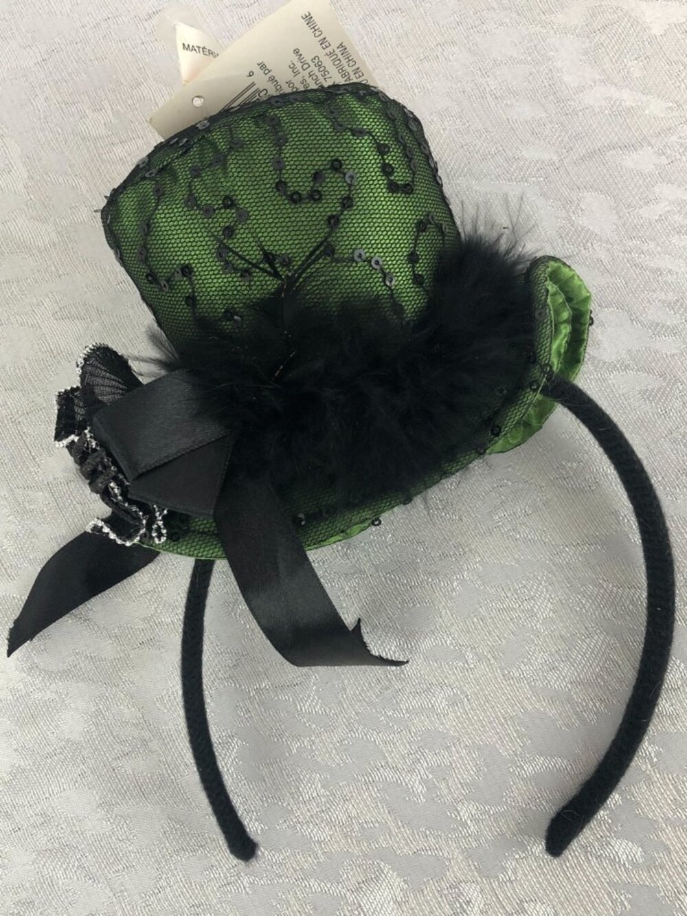 Celebrate It Halloween Black & Green Sequin Victorian Mini Top Hat Headband NWT